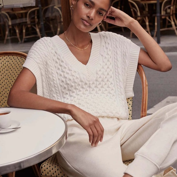 Varley Sweaters - Varley Romero‎ Cream V-Neck Cable Knit Sweater Vest